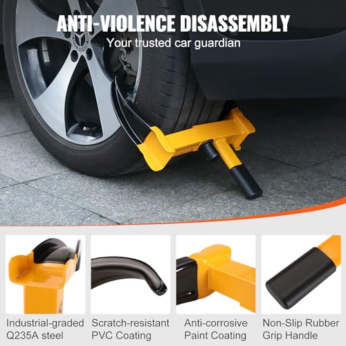 Image of VEVOR Universal Wheel Clamp Lock, 2 Pack Adjustable Anti-Theft Tire Lock, Heavy-Duty Steel for ATV SUV Car Golf Cart Boats Motorcycles, with 6 Keys