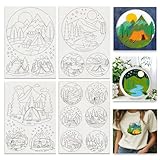 BENECREAT 4Sheets 17Pcs Water Soluble Embroidery, 11.7x8.3inch Camping Forest Pattern Transfers Water Soluble Stabilizer for Embroidery Stick and Stitch Embroidery Designs
