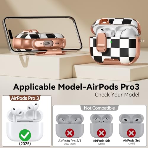 Image of for AirPod Pro 3 Case 2025, with Safty Lock & Phone Stand for Floral AirPod Pro 3 Generation Case Cover for Women Girly, iPod Pro 3 Cases with Keychain & Cleaner Kit -Large Checkered