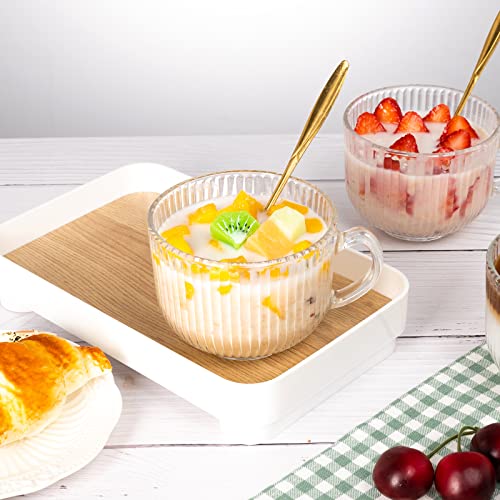 Megarte Vintage Glass Coffee Mugs - 14 Oz Ribbed Glass Mugs With Bamboo Lids And Golden Spoons Set Of 4 - Glass Coffee Cups For Cappuccino, Latte, Cereal, Yogurt, Tea Christmas Thanksgiving Gifts #TOP7