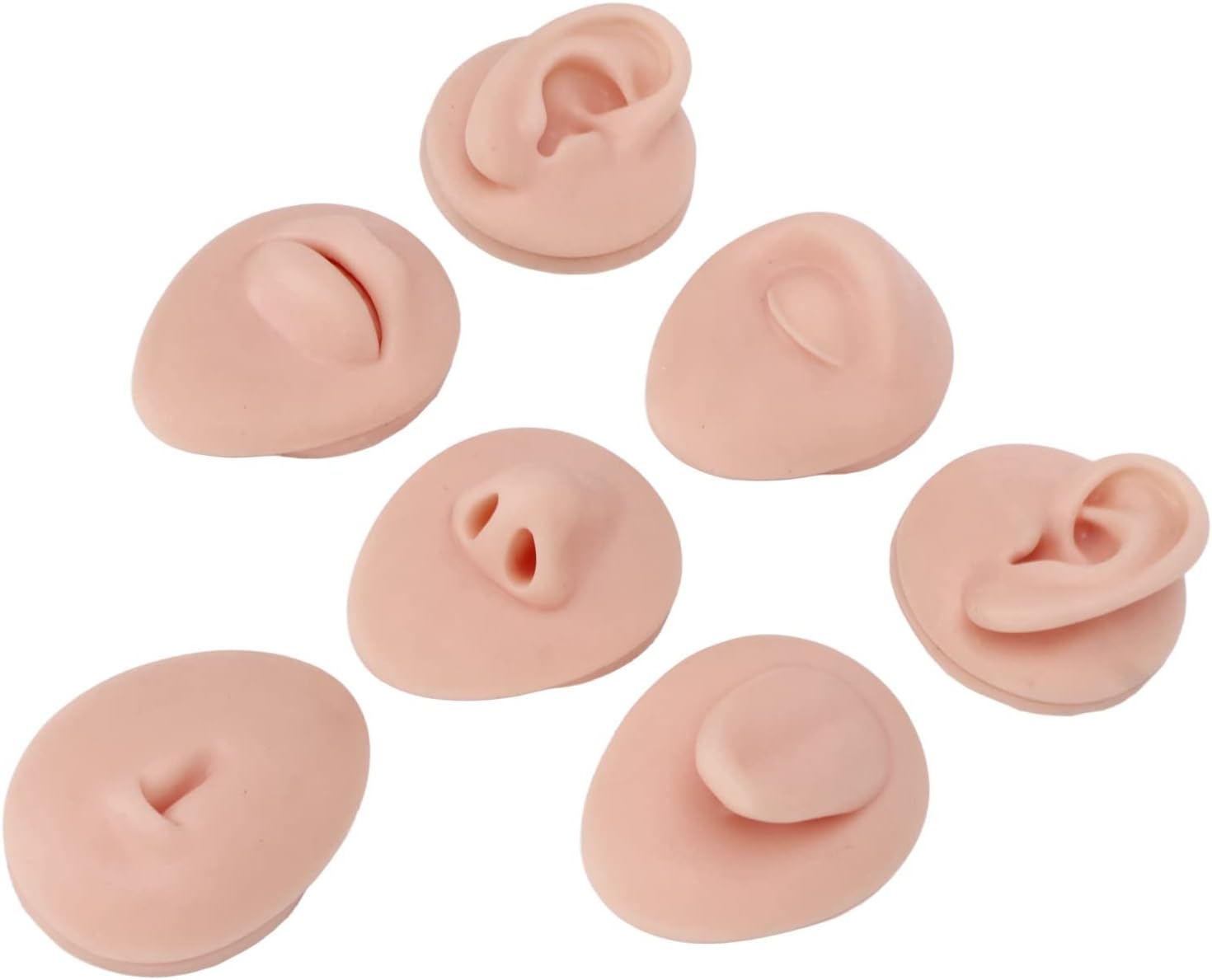 Soft Silicone Flexible Model Body Part, Silicone Nose Tongue Mouth Eye Navel Ear Model Fake Ear with 2 Base for Piercing Practice Acupuncture and Jewelry Display Teaching Tool (Medium Fleshcolor)