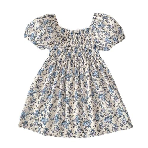 Vestido floral de niña con manga corta cruzada y acabado elegante de verano