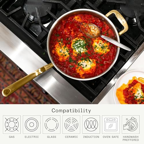 Image of Made In Cookware - 3.5 Quart Stainless Steel Saute Pan (Antique Brass Handle) - 5 Ply Stainless Clad - Professional Cookware - Crafted in Italy - Induction Compatible