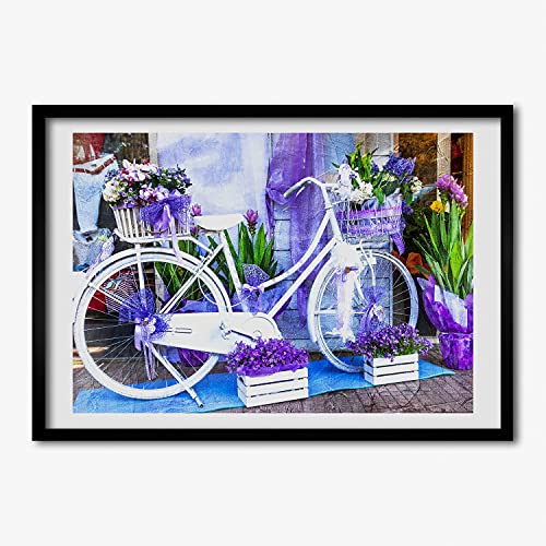 Cadre en bois moderne 70x50 cm Tulup avec peinture décorative de vélo blanc en MDF