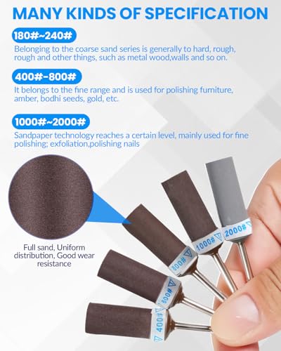 Image of 32Pcs Sanding Drums Sandpaper Sticks Set, 180-2000 Grit Sanding Bits with 1 /8 inch(3mm) Shank for Rotary Tools, Sanding Bands Set for Metal Rust Removal, Jade Polishing, Wood Grinding - Polishing Kit with
