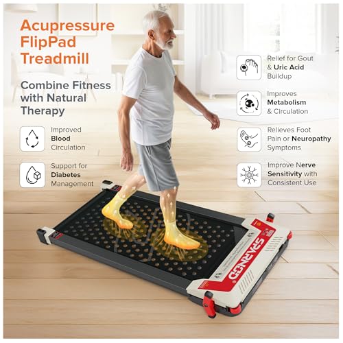 Image of Sparnod Fitness STH-3003 3-in-1 Double-Sided Walking Pad Treadmill for Home Use with Acupressure Massage Pad, 1-6 km /h, 5 Massage Speed Modes, LED Display, Incline, 2.5 HP Motor, Supports Up To 120 kg