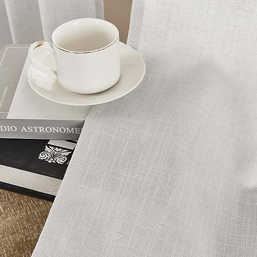Image of Joydeco Linen Curtains for Living Room,Light Filtering Rod Pocket Back Tab Semi Sheer Drapes Window Long Curtains 120 inches Long Blanc de Blanc