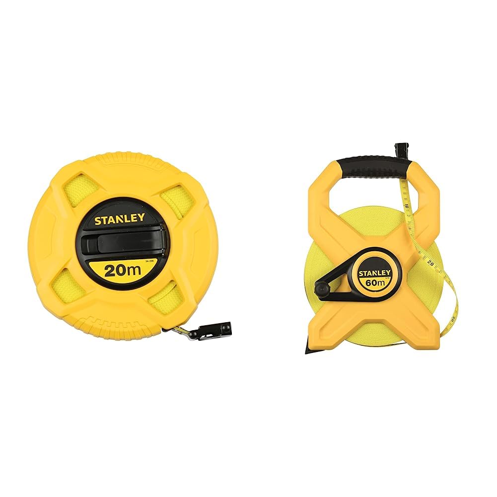 Stanley 2-34-795 Mesure 60 m x 12,7 mm Ruban en fibre de verre & 0-34-296 mètre Ruban 20 m x 12,7 mm en Fibre de Verre 40 Brins - Précision Classe III - Graduation Tous les 2mm