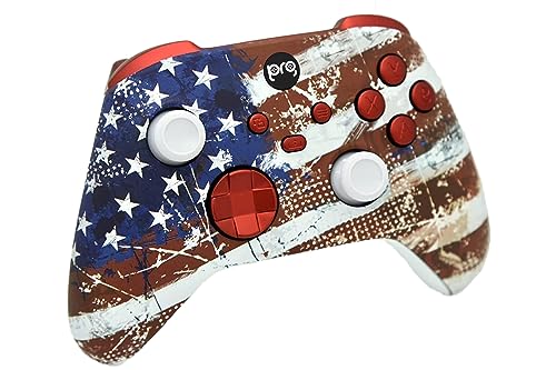 Image of Hand Airbrushed Fade Custom Controller Compatible with Xbox Series X /S & Xbox One (Series X /S U.S Flag W /Red Inserts)