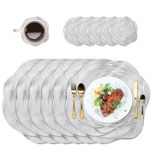 QZDAFFIC Placemats and Coasters Set of 6 Silver Table Mats 38 X 38cm
