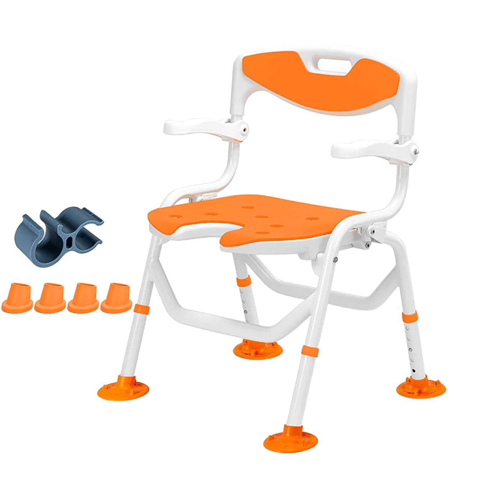 X&Z-XAOY Asiento De Ducha Regulable En Altura para Ancianos,discapacitados/Embarazadas Silla De Ducha Plegable con Brazos Y Respaldo Asiento De Baño Antideslizante Carga 330 Lbs