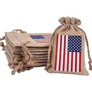 Whaline 20Pcs 4th of July Drawstring Gift Bags Patriotic American Flag Treat Goodie Bags Rustic Party Favor Pouch Bag for Independence Day Memorial Day Veterans Day Labor Day DIY Crafts Decor, 4 x 6