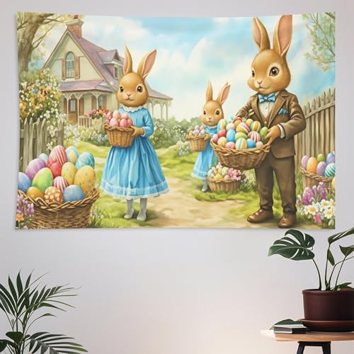 XZDXZD Easter Bunny Garden Scene Tapestry Wall Hanging, Large Aesthetic