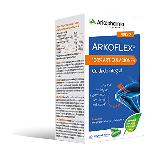 Arkoflex 100% Articulaciones | Cuidado Integral - Huesos - Cartílagos - Ligamentos - Tendones - Músculos | 120 Capsulas | 2 Meses, color Blanco