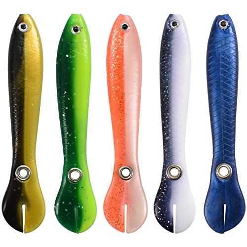 Naapesi Señuelos de Pesca Biónicos Suaves, 5 Piezas Cebo de Pesca Artificiale, 5 Colores Señuelos de Vinilo para Pesca, Accesorios de Pesca para Lubina Lucio Trucha Perca y Pesca de Agua Dulce