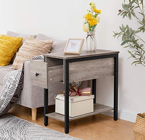 Hoobro Side Table, 2-Tier Nightstand With Drawer, Narrow End Table For Small Spaces, Stable And Sturdy Construction, Wood Look Accent Furniture With Metal Frame, Greige And Black Bg04Bz01 #TOP2