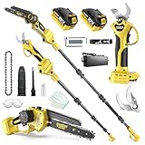 8 Zoll Mini Kettensäge & Akku Elektro Astschere, 4-in-1 Gartenwerkzeug Mit Bürstenlosem Motor, Teleskopstange Bis 4.2m, 2×4.0Ah Akkus, Astsäge Hochentaster Akku, FüR Baumzweige, Holzschneiden