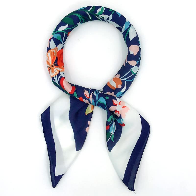 Spring and summer simple fashion square colorful iris square scarf all tie temperament printed small scarf (Navy blue)