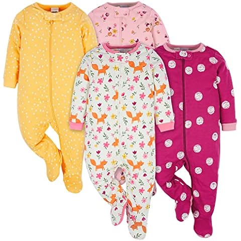 Onesies Brand Baby Girl's 4-Pack Sleep 'N Play Footies Multi Pack, Fox, 0-3 Months Cover