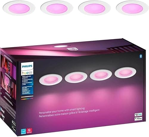Miniatura 10 de Philips Hue Downlight LED empotrable inteligente de 56 pulgadas, luz blanca cálida a fría, paquete de 4, 1100 lúmenes, para interiores, control con
