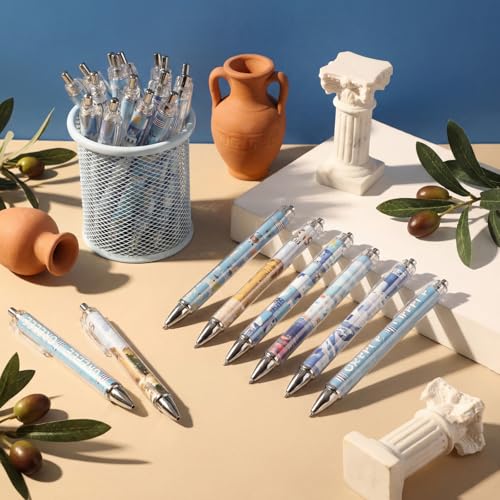 Image of Sayglossy 36 Pcs Greece Ballpoint Pen Collectible Greece Gift Pen Bulk Retractable Greek Civilization Souvenirs for Office Supplies, 6 Styles, Black Gel Ink