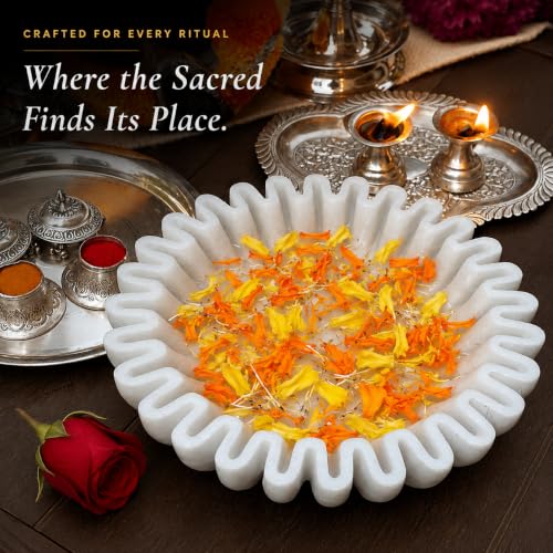 Image of Marble Urli Bowl for Home Decor | Handcrafted Floating Bowl, Decorative Centerpiece for Living Room, Luxury Stone Urli Dish, Pooja Decor & Festive Gift Item (Ruffle Urli /9 Inch)