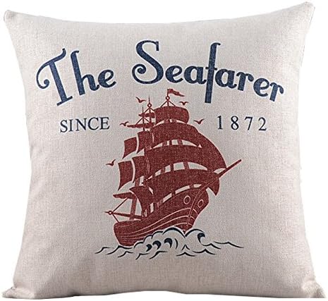 Ancase Cotton Linen Square Decorative Throw Pillow Case Cushion Cover Cartoon Seafarer Steamer 18"