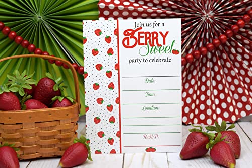 Strawberry Themed Birthday Party Invitations, 20 5"X7" Fill In Cards With Twenty White Envelopes By Amandacreation #TOP1