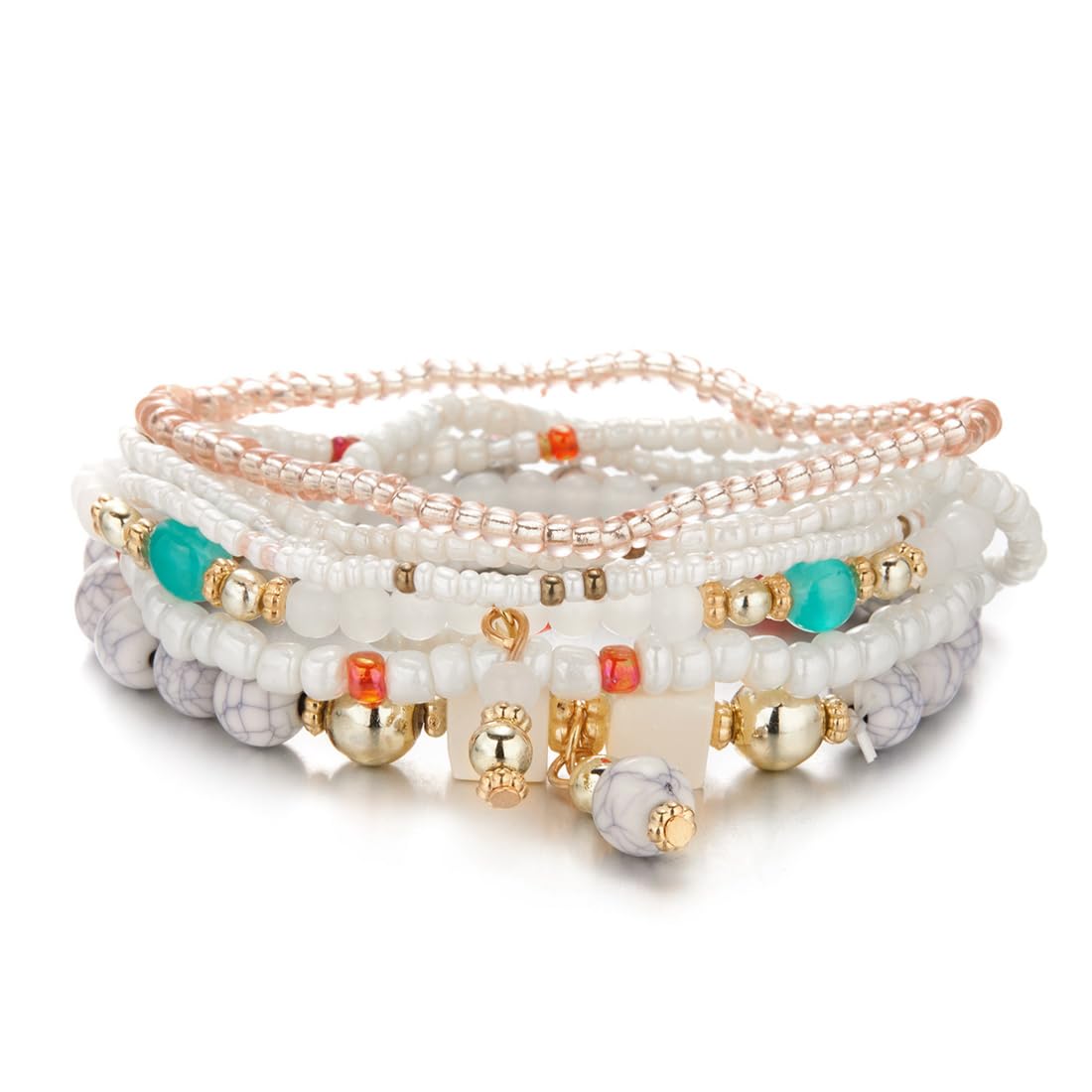 KQNM Juego De 8 Pulseras Con Cuentas Bohemias, Pulseras En Capas Para Mujer, Juego De Pulseras Para Mujer, Brazalete Mujer, Pulseras Con Cuentas Apilables Para Niñas (Negro)