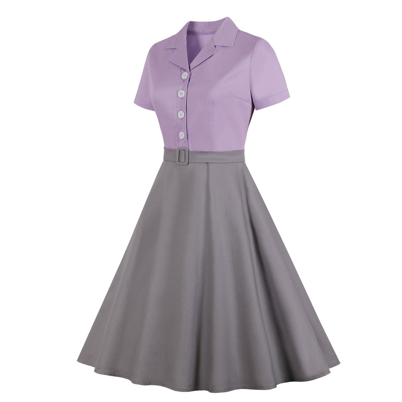 Vestidos Camisa De Mujer Vestido Vintage Patchwork Manga Corta con Muescas Botón Botón Botón Rockabilly Party 40S 50S 60S Vestidos Columpios