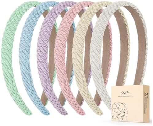 obeoby 6 Pack Multicolor Knitted Thin Hairbands for Girls, Non-Slip