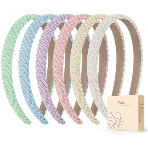 obeoby 6 Pack Multicolor Knitted Thin Hairbands for Girls, Non-Slip
