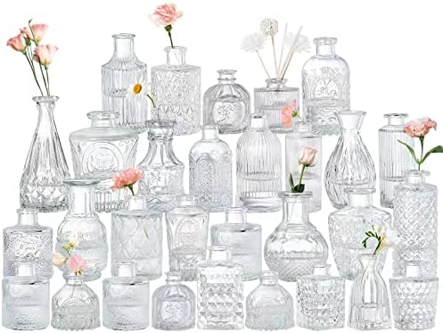 Glass Bud Vase Set of 30-Clear Bud Vases in Bulk, Small Glass Vases for Flowers, Flowers Vases for Centerpieces, Mini Glass Bud Vase for Wedding Decorations, Party Home Dining Table Flower Decor