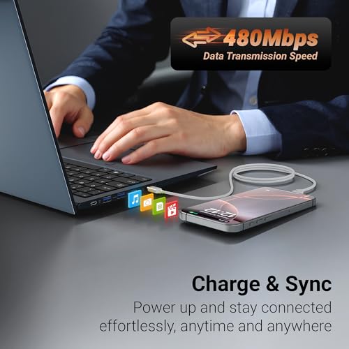 Image of Zebronics Type C - Type C Braided Cable, 60 Watts, Upto 480Mbps Data Sync, Fast Charging, 1 M, Compatible with iPhone 15 & 16 Series, iPad, MacBook, Samsung, Android (Wattz 60CC5, White)