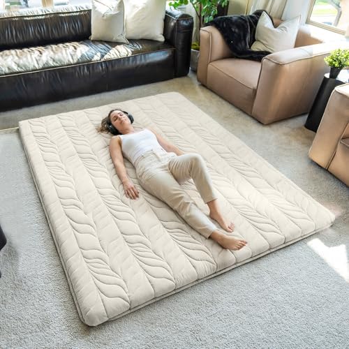 ZonLi Japanese Floor Mattress Futon Mattress Twin Size, Thicken Roll Up Tatami Mat 100% Cotton Washable Cover, Portable & Foldable Floor Bed Mattress for Sleeping, Dormitory, Adult Kids, Khaki Khaki Twin (75"L x 39"W x 2.5"Th)