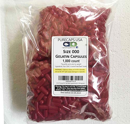 PureCapsUSA- Empty Gelatin Capsules Size 000 (1,000 Separated Capsules, Red)
