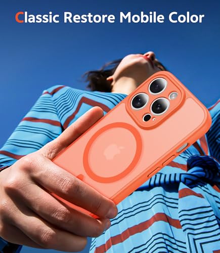 Image of FNTCASE for iPhone 13 Pro-Max Case: Matte Magnetic Phone Cases Compatible with Magsafe Slim Anti Yellowing Military Grade Drop Protection Rugged Protective Translucent Cell Cover (C-Orange)