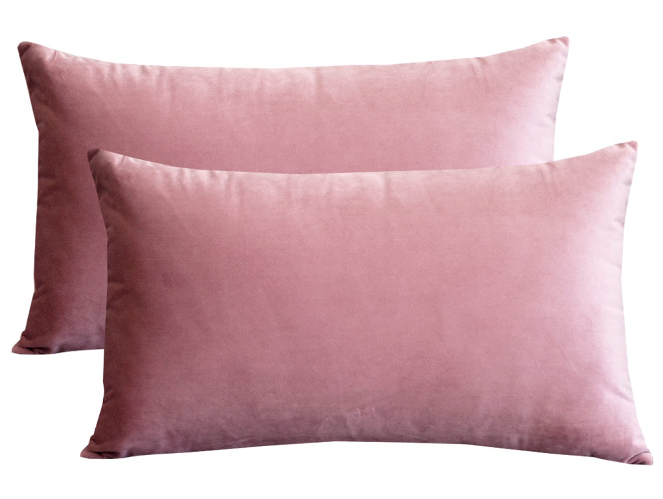 Lutanky Pink Velvet Cushion Covers (Pack Of 2) Lovely Rectangle Throw Pillow Cases Soft Solid Decorative Pillow Covers For Sofa Bedroom Car 12X20 Inch 30 X 50 Cm (, 2 Pieces)