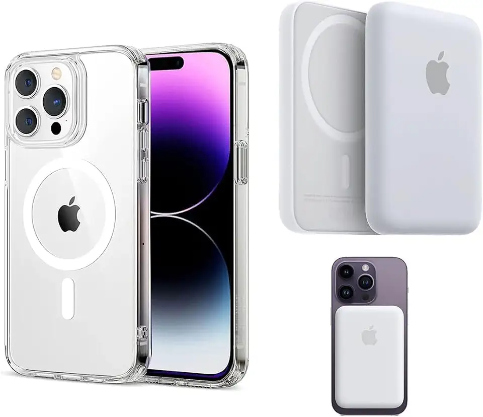 Kit Carregador Bateria Mag-Safe e Capa Capinha Clear Case Compatível iPhone 13 e 14, Plus, Pro e Pro Max- Phone Palace (iPhone 15 Plus)