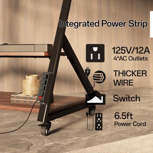 Image of Rolling TV Stand with Power Outlet, Mobile TV Stand on Wheels with Wood Shelf for 55 to 100 inch Television, Height Adjustable Portable Black TV Cart, Holds up to 220LBS, Vesa 800x600mm.