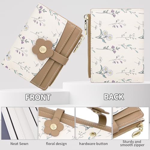 Image of Farcauo Small Floral Womens Wallet Cute Wallets for Women Thin Brown Women's Wallet Kawaii Flower Card Wallets for Women Ladies