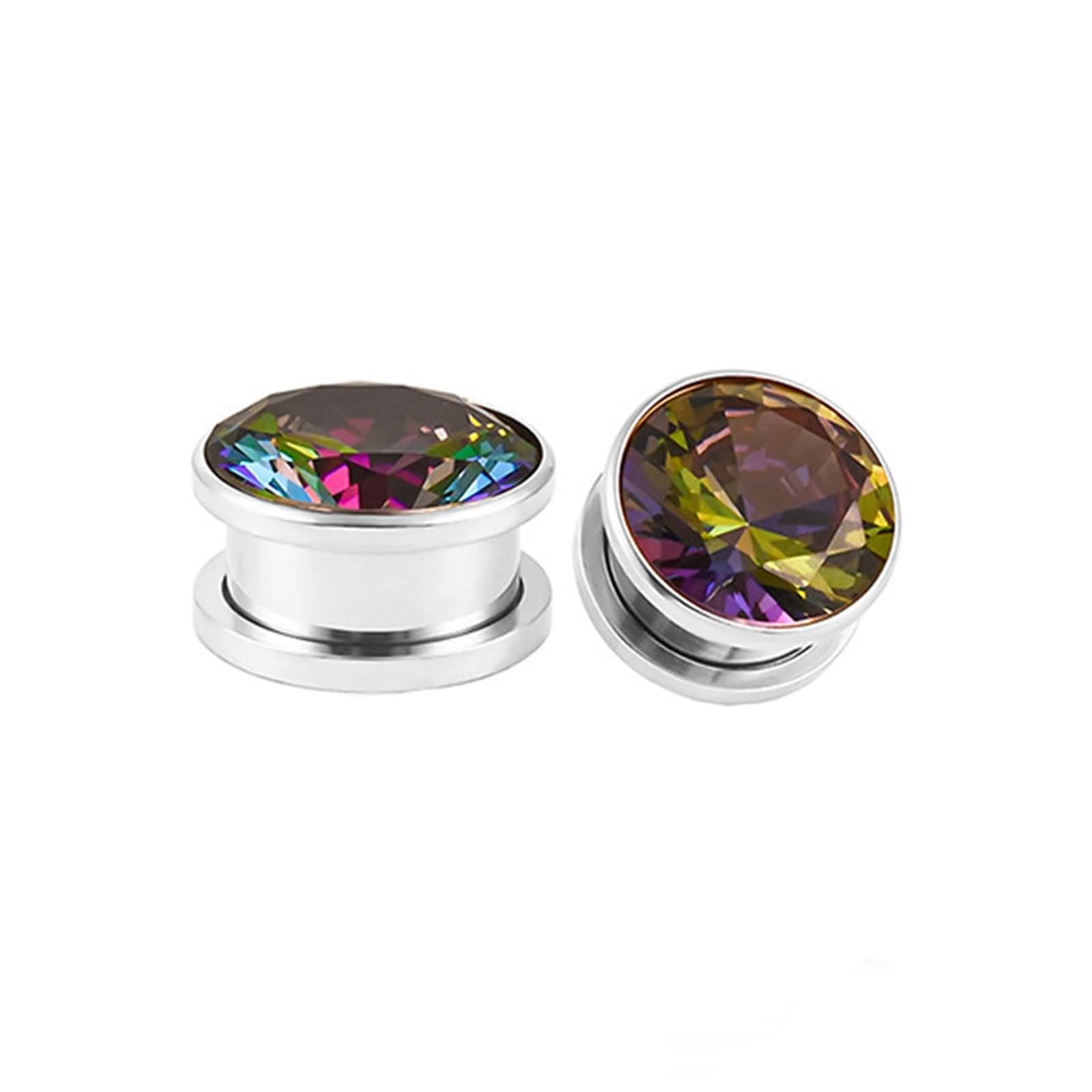 Daesar Tunnel Piercing 6-25MM, Ohr Plug Set Rund Zirkonia mit Schraubverschluss Ohrringe Damen Expander Edelstahl