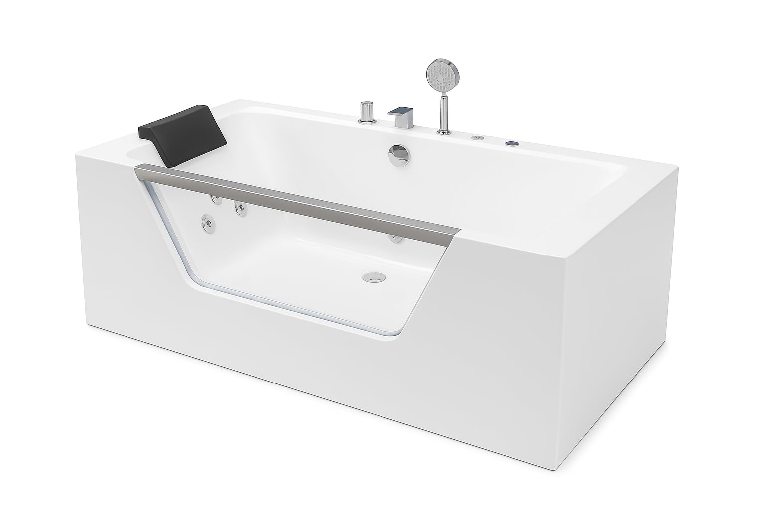 Bañera Hidromasaje New Cristy Rectangular 170x80cm con reposacabezas y 8 chorros Jets