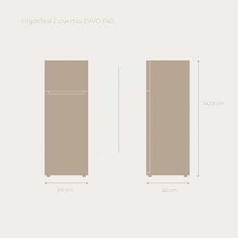 EVVO Refrigerator 2 Doors F40, 211 L (170 L + 41 L), 143 cm, Class E, 41 dB, Freezer 4 Stars, Glass Shelves, Low Consumption, White [Energy Class E]