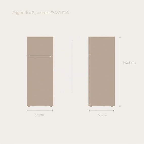 EVVO Refrigerator 2 Doors F40, 211 L (170 L + 41 L), 143 cm, Class E, 41 dB, Freezer 4 Stars, Glass Shelves, Low Consumption, White [Energy Class E]