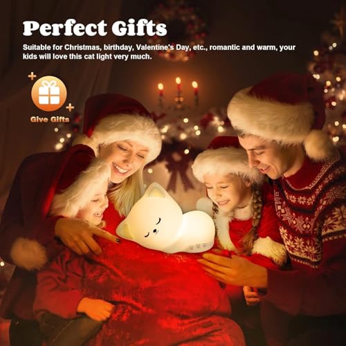 Image of Silicon Pink Cat Lamp Kitty Night Light, 7 Color Changing LED Lamp | Soft Silicone Touch | USB Rechargeable & Portable | Cute Night Lamp for Kids, Bedroom & Gift