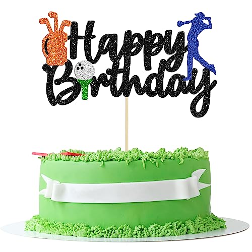 Gyufise 1Pcs Golf Cake Topper Golf Happy Birthday Sign Cake Topper Golf Ball Player Cake Decorations For Sport Theme Man Boy Girl Birthday Party Supplies