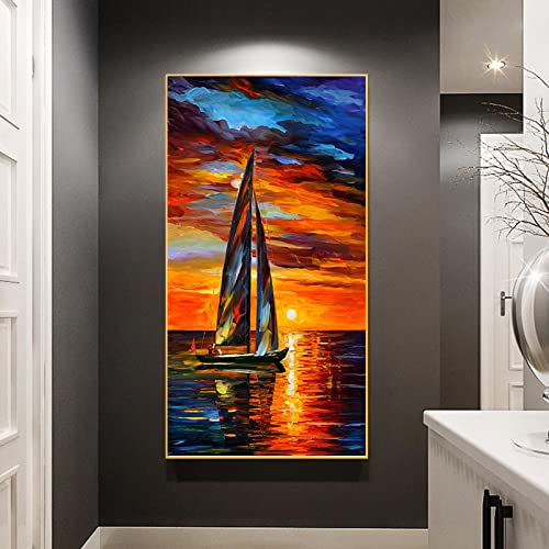 Bateau océan coucher de soleil toile déco murale salon moderne format 60x120 cm - 3