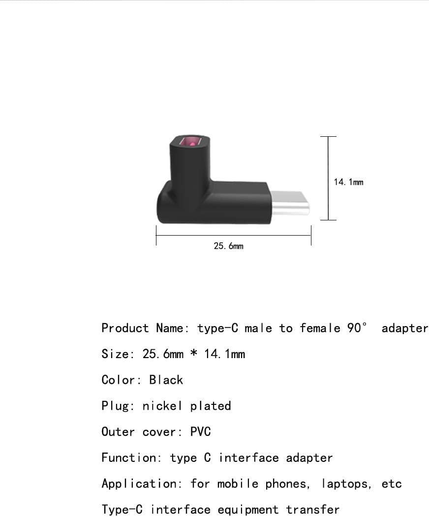 90 Degree Right Angle Type-C Male to Type-C Female Adapter 100W 40G,up and Down 90 Degree Type-c Plug to Jack Expansion Adapter is Suitable for Notebook Computers, Tablet Computers and Mobile Phones