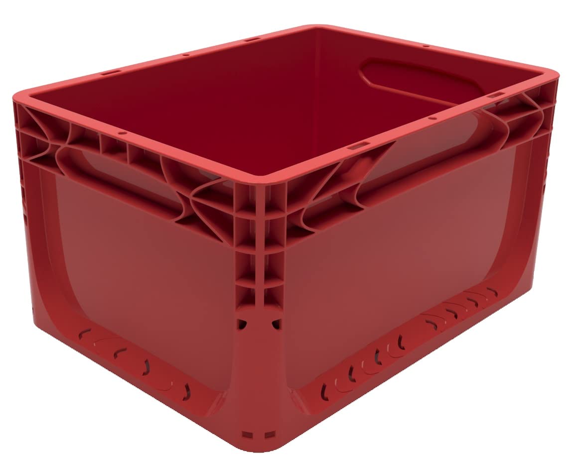 Solent Plastics Euro Stacking Container 20 Litre - 400 x 300 x 220mm - Available in 4 x Colours - Glass Recycling Box Outdoor, Under Sink Storage Boxes, Bicycle Box for Rear Rack (Red)
